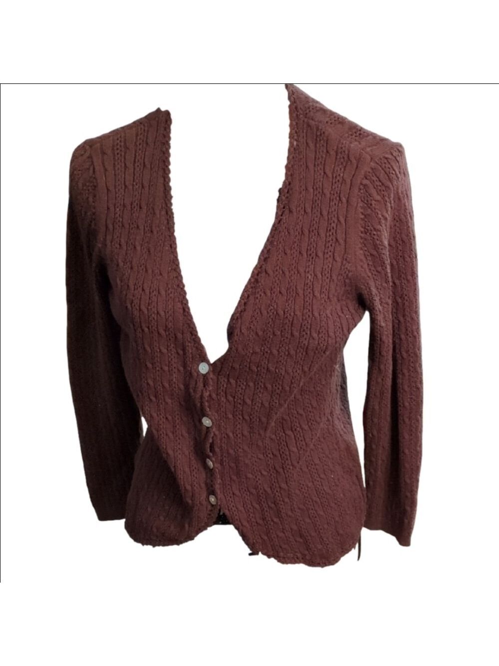 Oscar De La Renta Brown Cable Knit Cardigan Size Medium